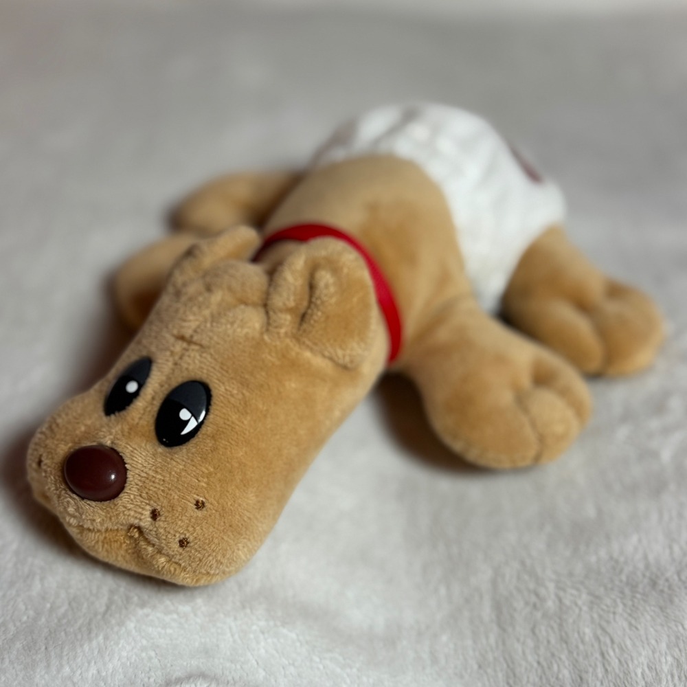 Pound Puppies Newborn Puppy In Diaper 8" Plush Tan With Red Collar